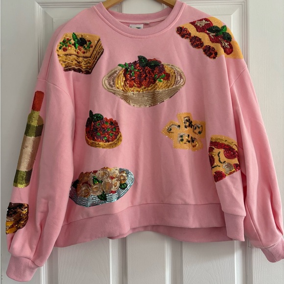 QUEEN OF SPARKLES Sweaters - QUEEN OF SPARKLES Queen of Carbs Pink Sweater